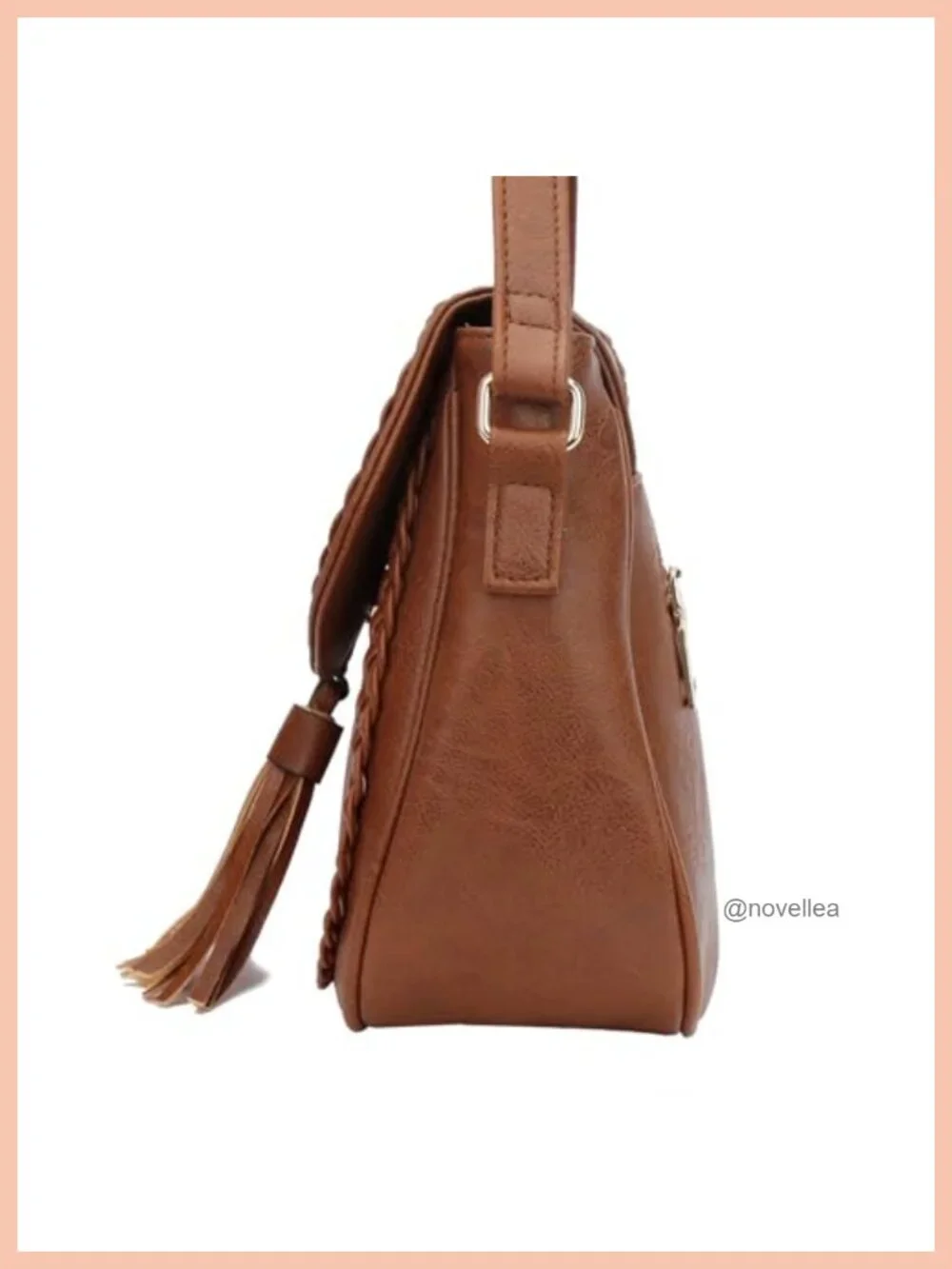 Small Flap Saddle Crossbody Bag with Tassel Adjustable Strap PU Leather